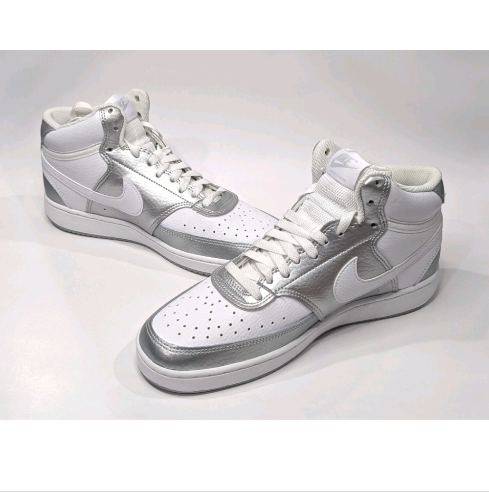 Nike Court Vision Mid White Metallic Silver Athletic Shoes Women's Size 11.5 - Picture 1 of 4